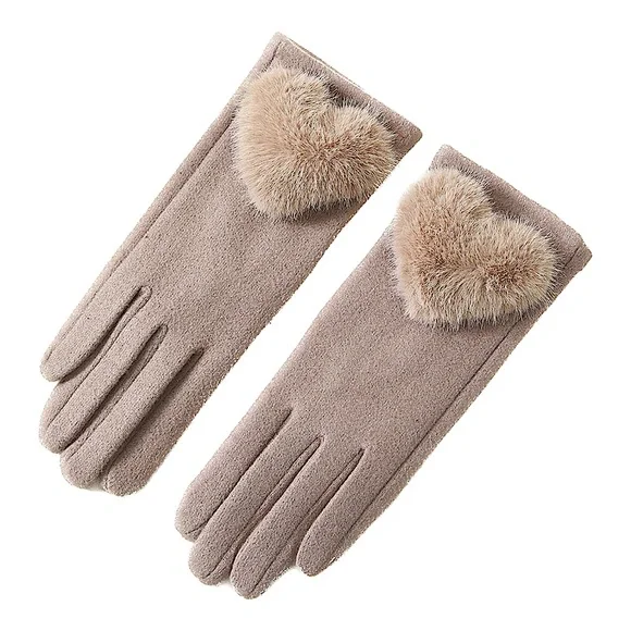 Winter Gloves Neutral with heart on cuff - Picture 1 of 1